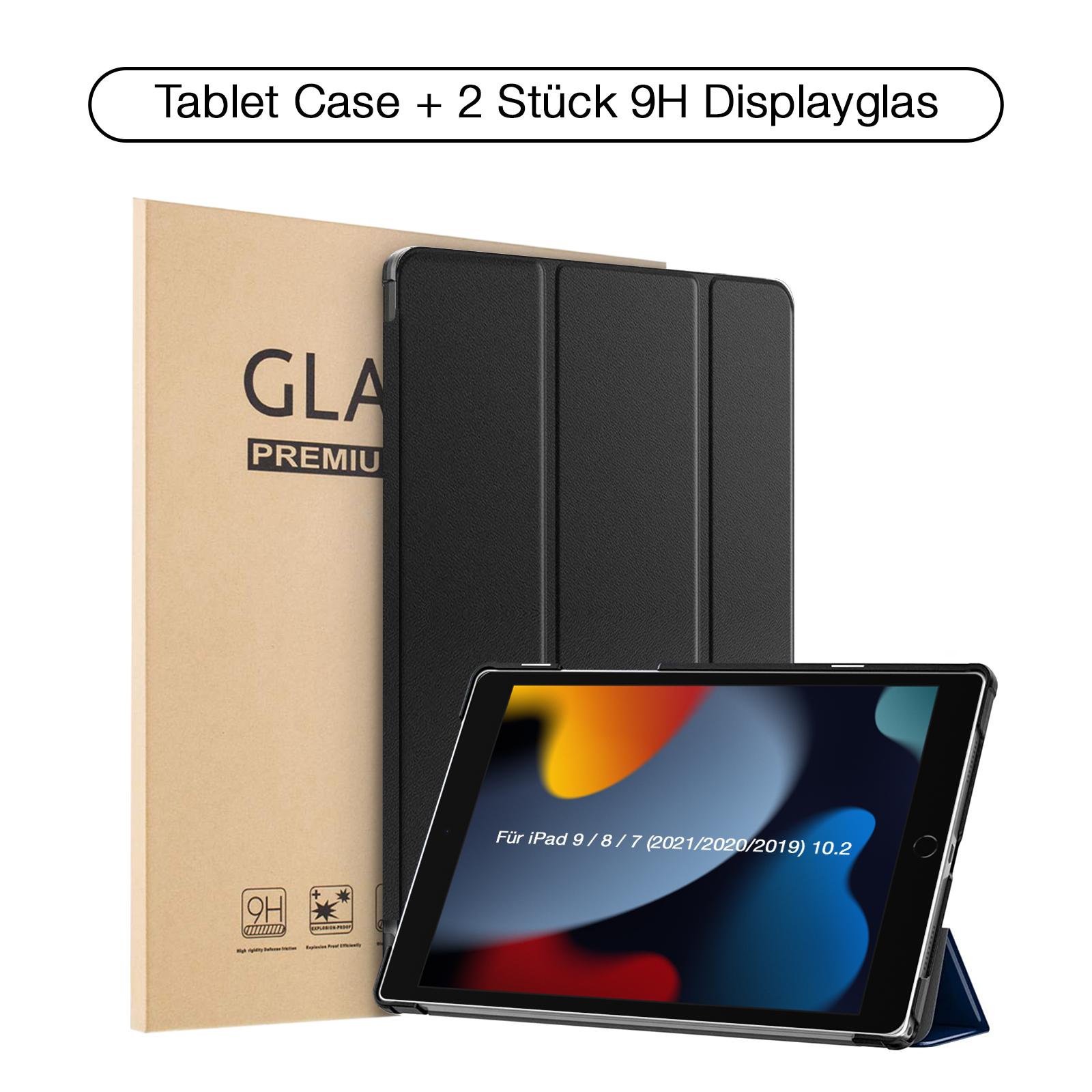 Schutzhülle 2x Folie Glas für iPad 9.8.7.Gen Tablet Cover 10,2 Zoll Farben